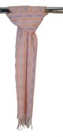 Johnstons  - Lambswool patterned scarf in a pink with blue and brown fleck stripes